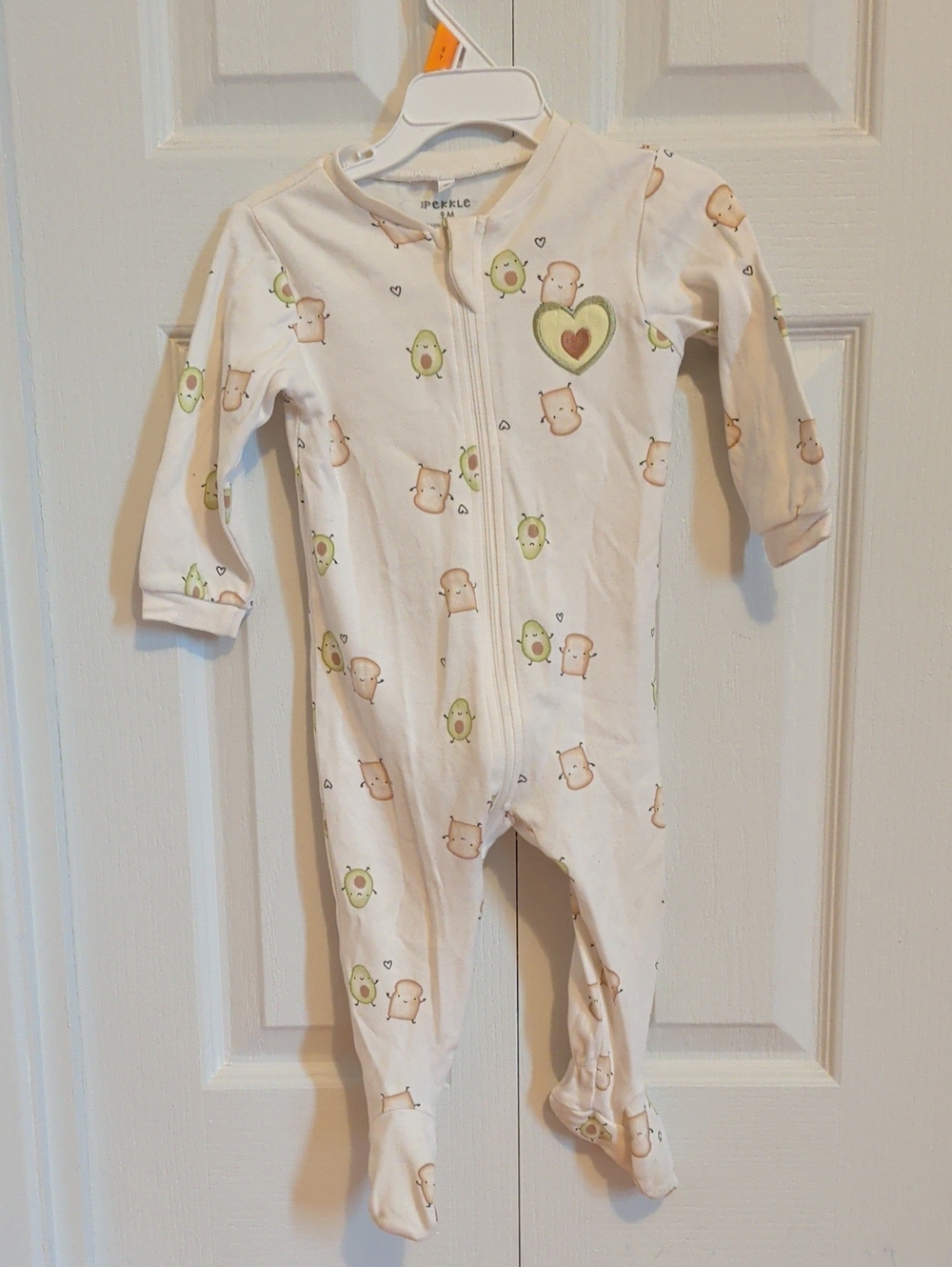 Pekkle White Footed One-Piece Pajamas with Green & Tan Avocado Print